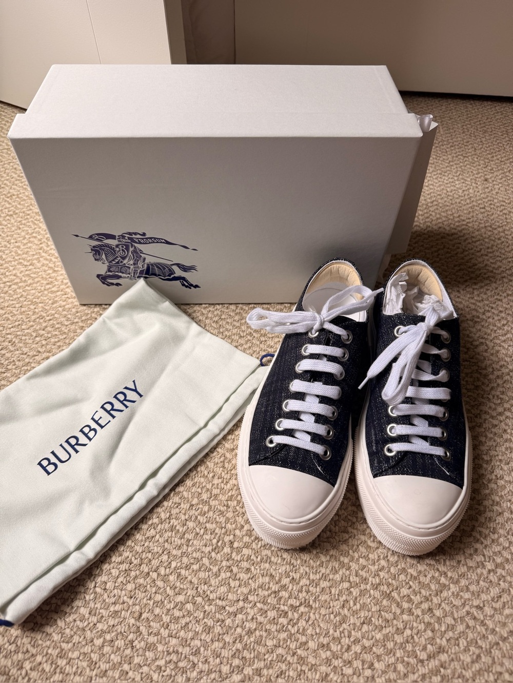 Women’s Burberry Check Sneakers in Indigo